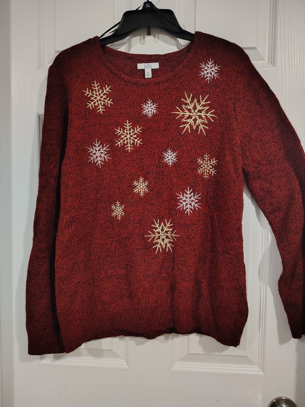 Cozy Red Snowflake Knit Sweater - Women's Holiday Pullover